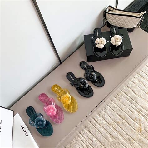 chanel flip flops camellia|Chanel jelly camellia flip flops.